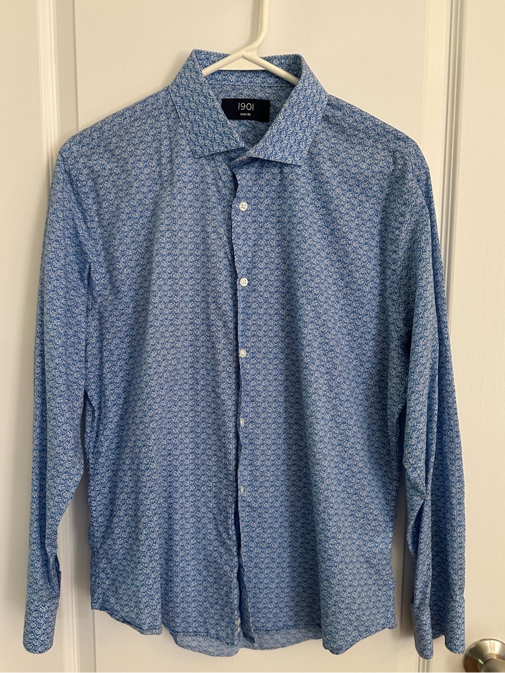 1901 Nordstrom Trim Fit Men’s Dress Shirt 16 32-33 Blue Floral Cotton